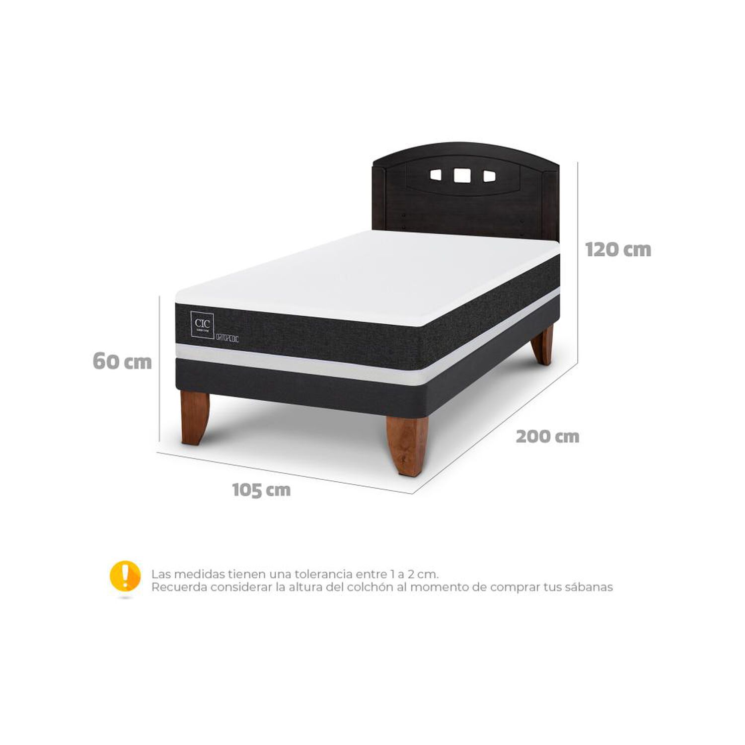 Cama Europea Cic Ortopedic / 1.5 Plazas / Base Normal + Respaldo image number 5.0
