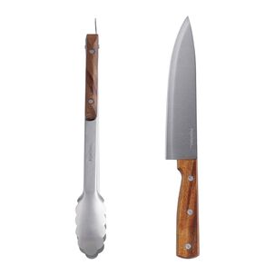 Set Parrillero 2 Piezas Acero Inoxidable Cuchillo + Tenazas