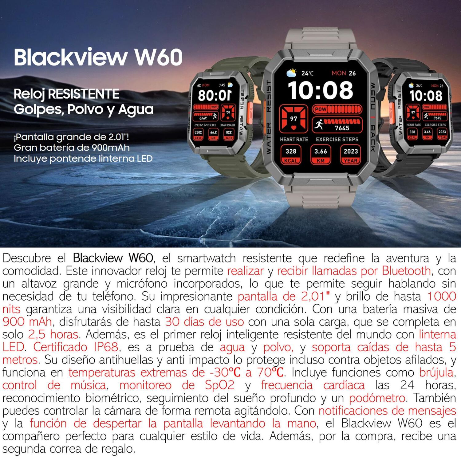 Blackview W60 Resistente Reloj Inteligente Smartwatch Band image number 1.0