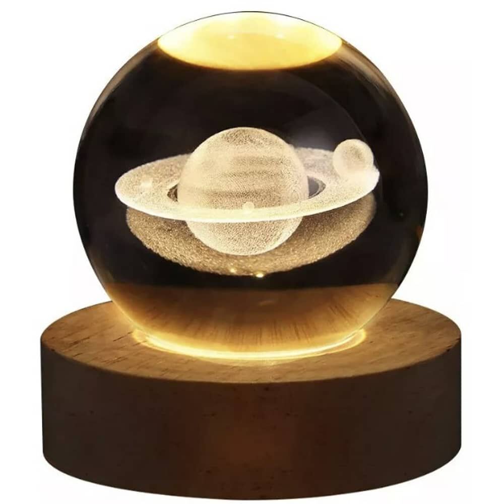 Luz Nocturna Luz De Cristal Esfera Planeta Saturno image number 0.0