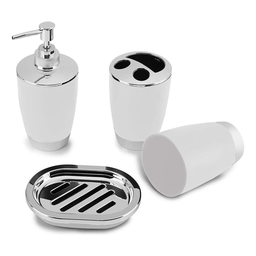 Set Accesorios Baño 4 Piezas Blanco Vaso Jabón Cepillos image number 0.0