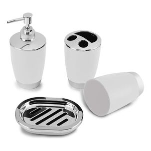 Set Accesorios Baño 4 Piezas Blanco Vaso Jabón Cepillos