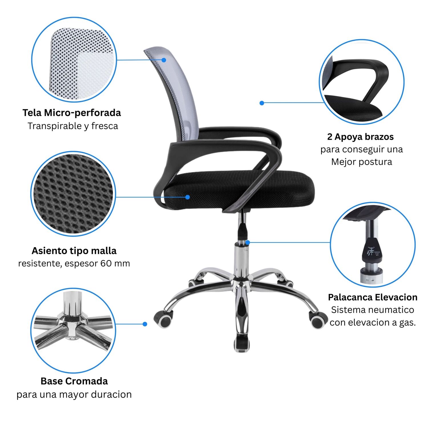 Combo Oficina New York 1 Escritorio Avellana + Silla Color Ergonomica Con Altura Ajustable image number 3.0