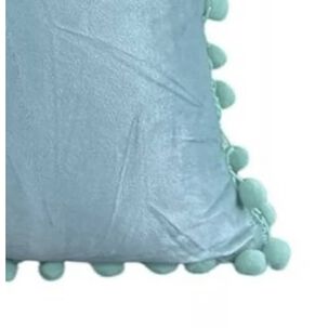 Funda De Cojines Con Pompones. Medida 45x45. Terciopelo. Verde Menta