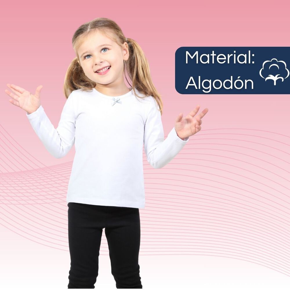 Camiseta Algodón Manga Larga Polera Niña Primera Capa Cuello Redondo Blanca image number 3.0