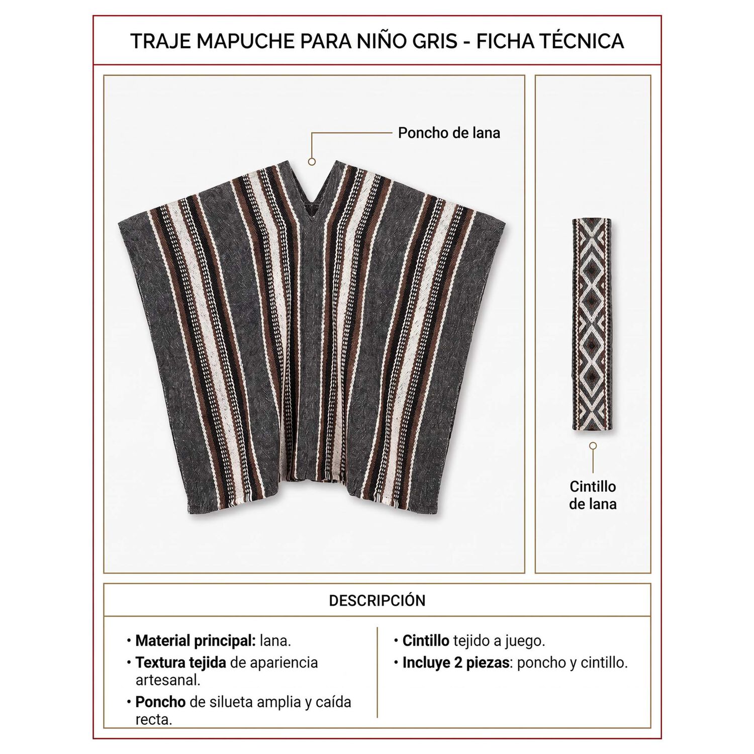 Traje T&iacute;pico Mapuche Con Accesorios Trapelacucha - Disfraz image number 12.0