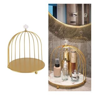 Campana Decorativa Jaula P&aacute;jaro Dorada Metal Base Perilla Cristal