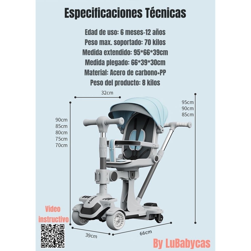 Triciclo Scooter 2 En 1 Lubabycas Azul Lubabycas image number 3.0