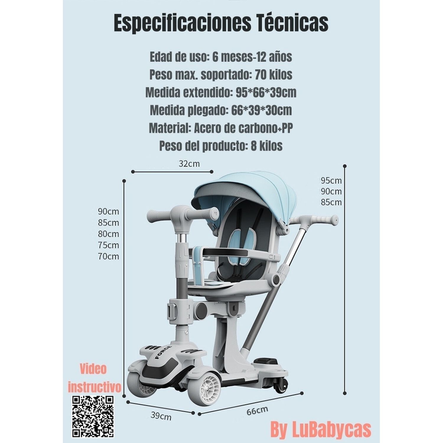 Triciclo Scooter 2 En 1 Lubabycas Azul Lubabycas image number 3.0