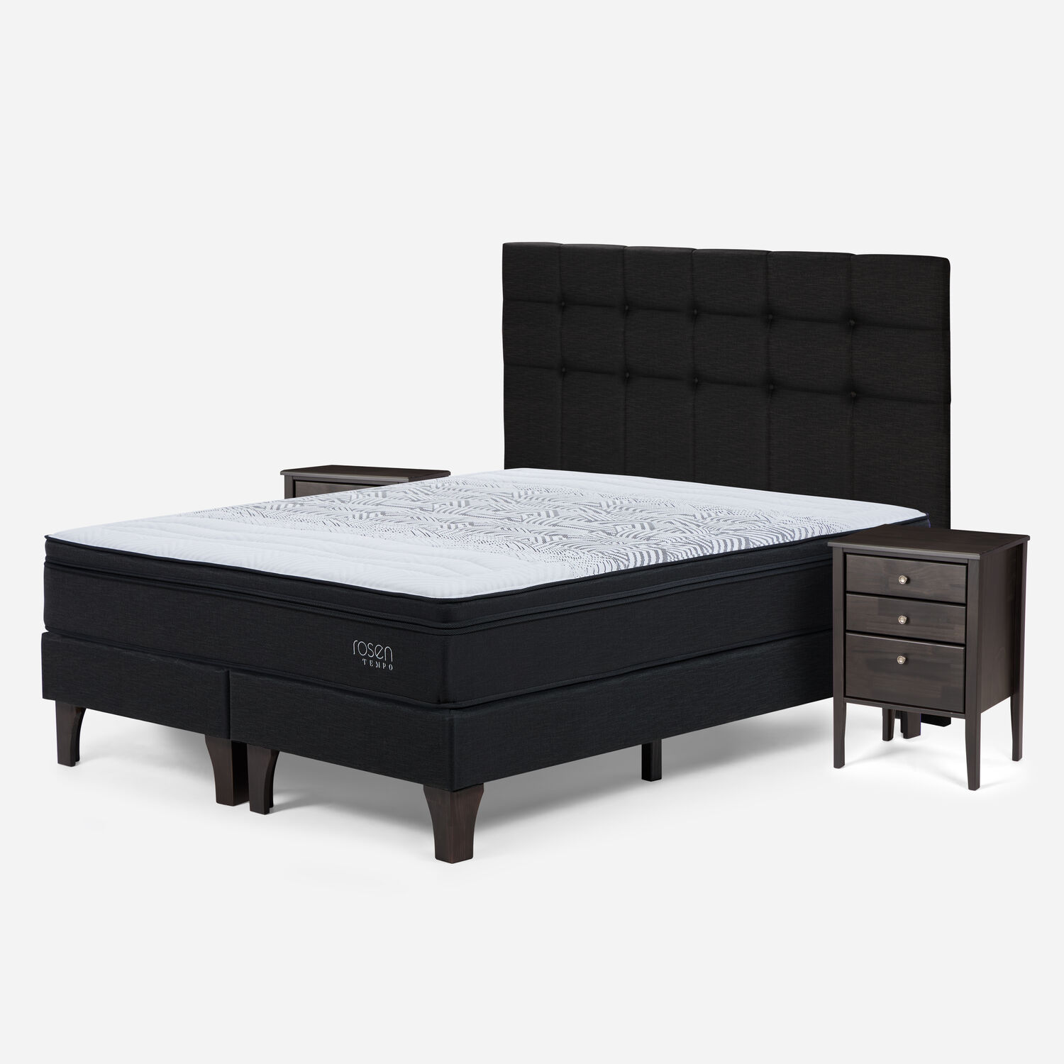 Cama Europea Rosen Tempo / King / Base Dividida + Set de Maderas Issey Grafito image number 1.0