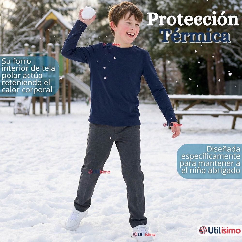 Polera Camiseta Polar Azul Primera Capa Escolar Cuello Redondo Manga Larga Ni&ntilde;o image number 6.0