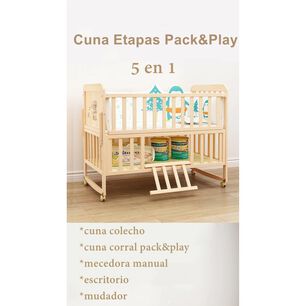 Cuna Colecho Madera Packplay Mudador Etapas Rosada Lubabycas