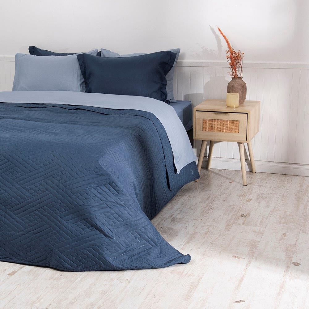 Set Quilt Liso + Sabana Liso King Azul image number 2.0