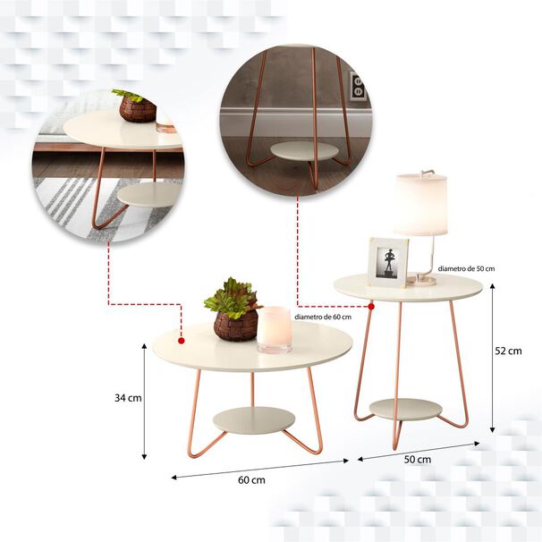 Set De Mesa De Centro + Mesa Lateral Altavisi&oacute;n Liz