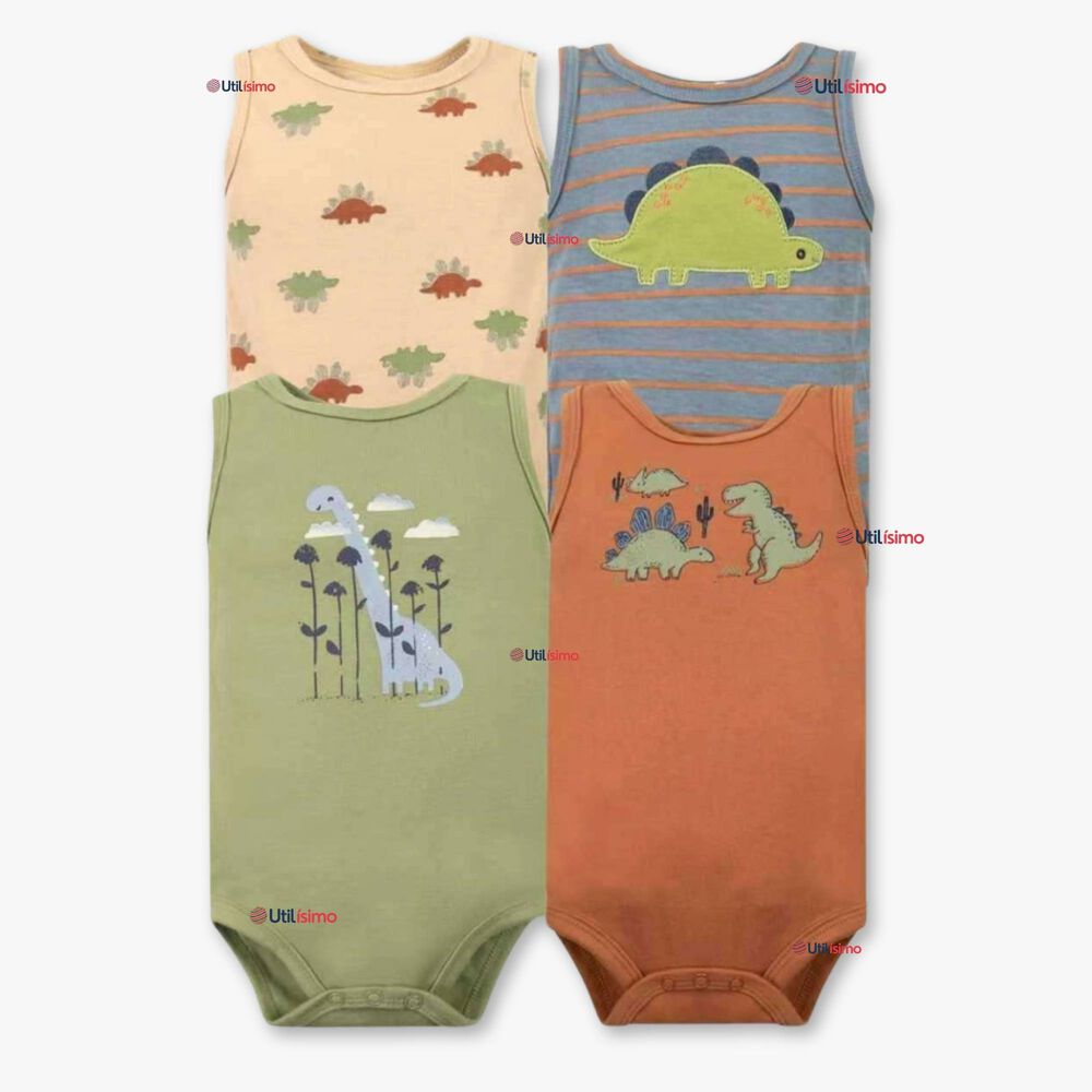 Pack 4 Bodys Ni&ntilde;o Sin Manga Tedmimak 100% Algod&oacute;n Baby Dino image number 0.0