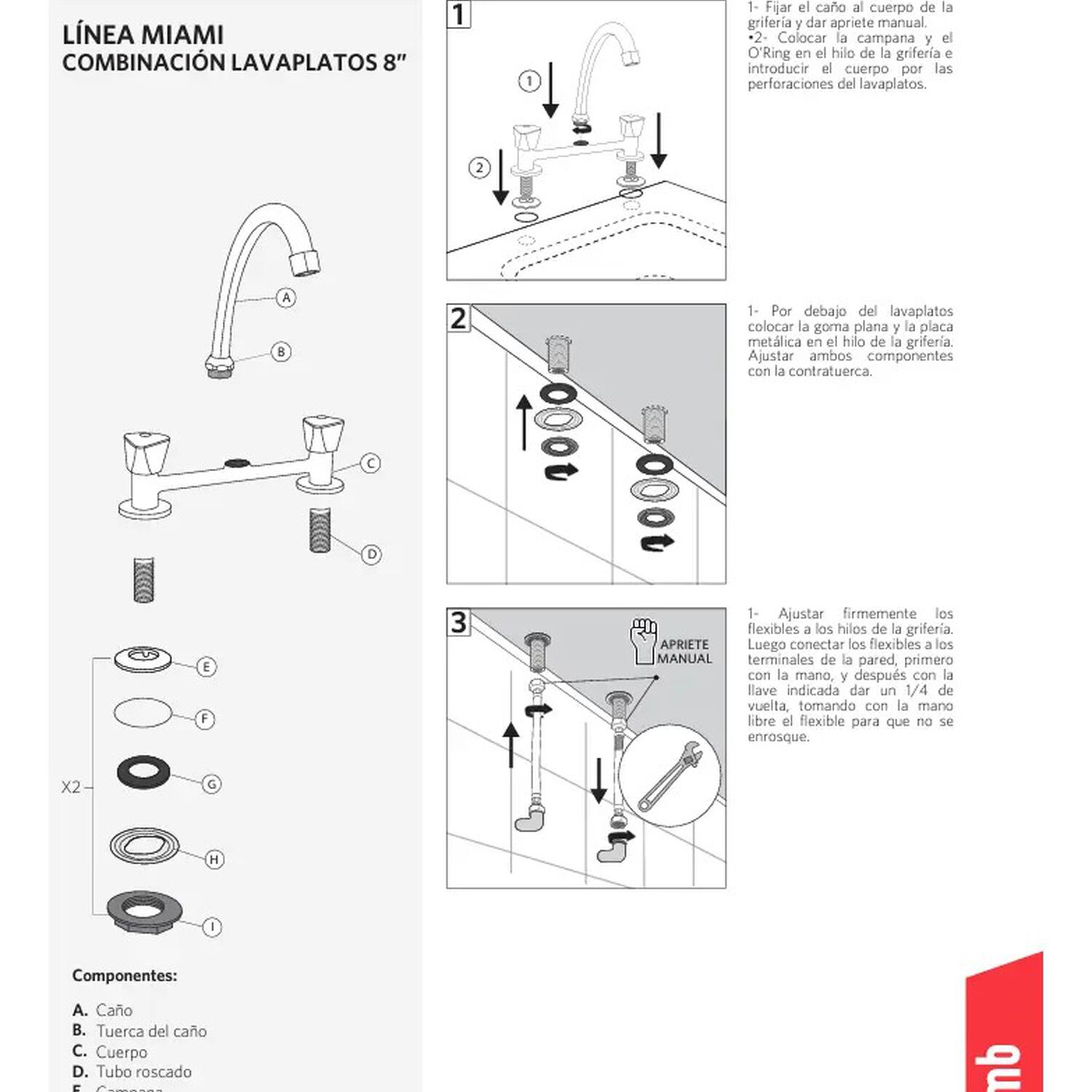 Combinaci&oacute;n Llave Grifo Para Lavaplatos Modelo Miami Marca Pmb image number 6.0