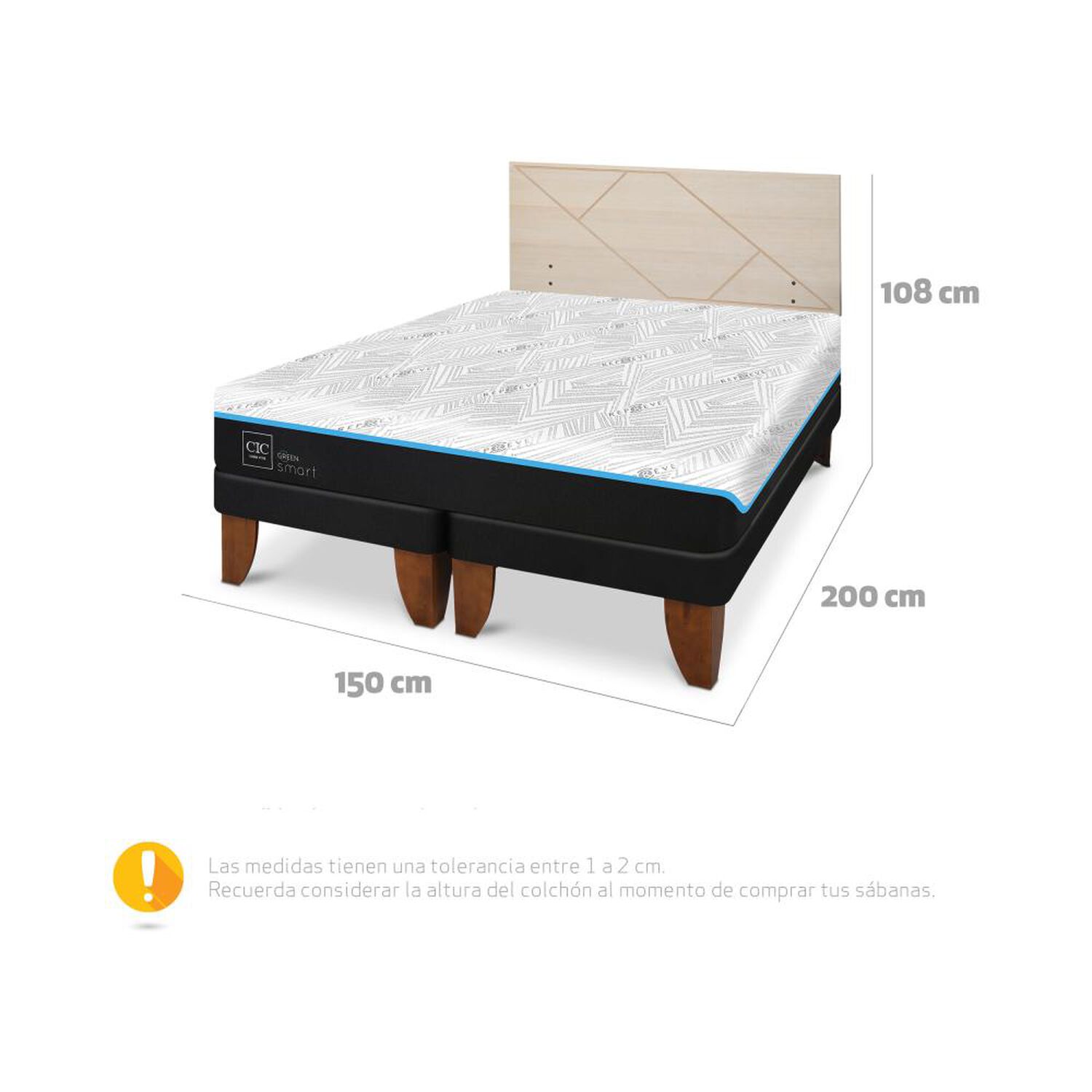 Cama Europea Cic Green Infinity / 2 Plazas / Base Dividida + Respaldo image number 8.0