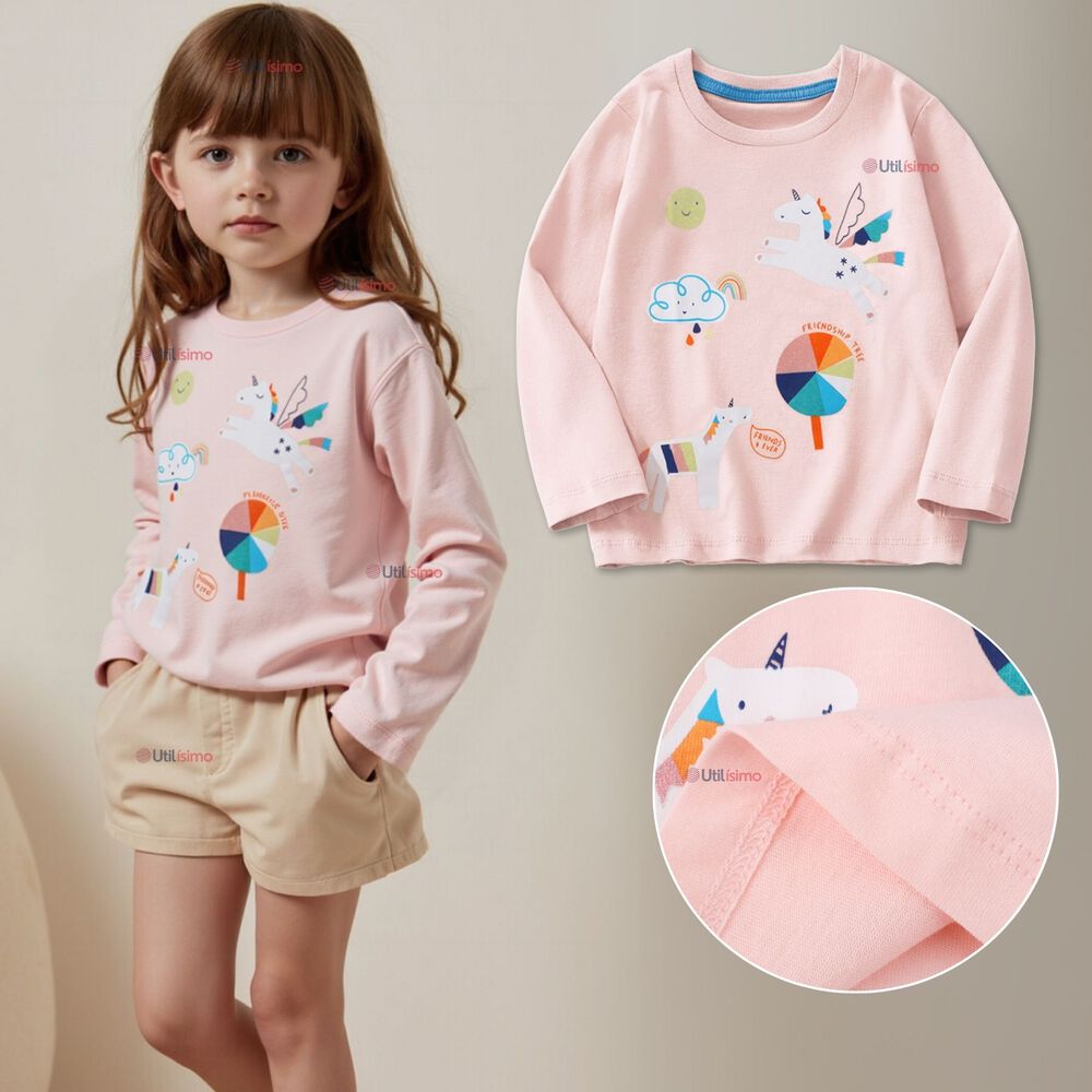 Polera Manga Larga Niña 100% Algodón Dinosauro Unicornio Rosado Camiseta image number 0.0