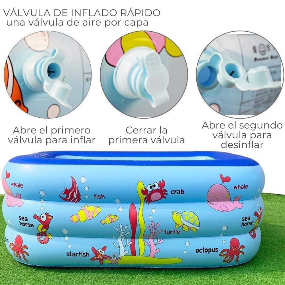 Piscina Inflable Plástico Para Niños Rectangular 120cm image number 3.0
