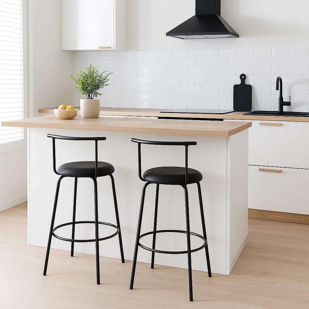 Pack De 2 Taburetes Altos Oslo Metal Y Cuero Sint&eacute;tico - Negro image number 1.0
