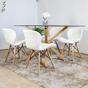 Juego De Comedor Madrid 140x80cms + 4 Sillas Eames Mariposa Ecocuero Blanco