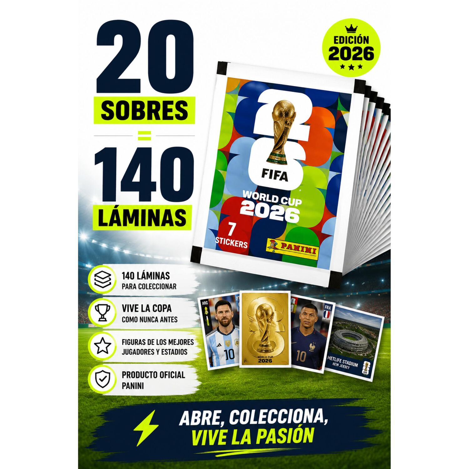 Pack 20 Sobres Panini Mundial Fifa 2026 140 L&aacute;minas Oficial image number 2.0