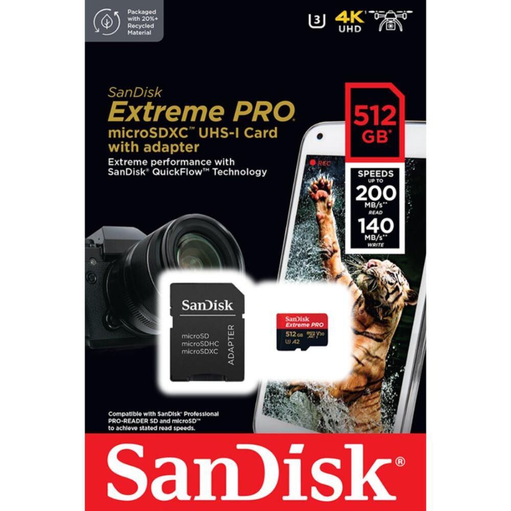 Tarjeta Microsd 512gb Extreme Pro Uhs-i U3 A2 Adaptador Sd image number 0.0