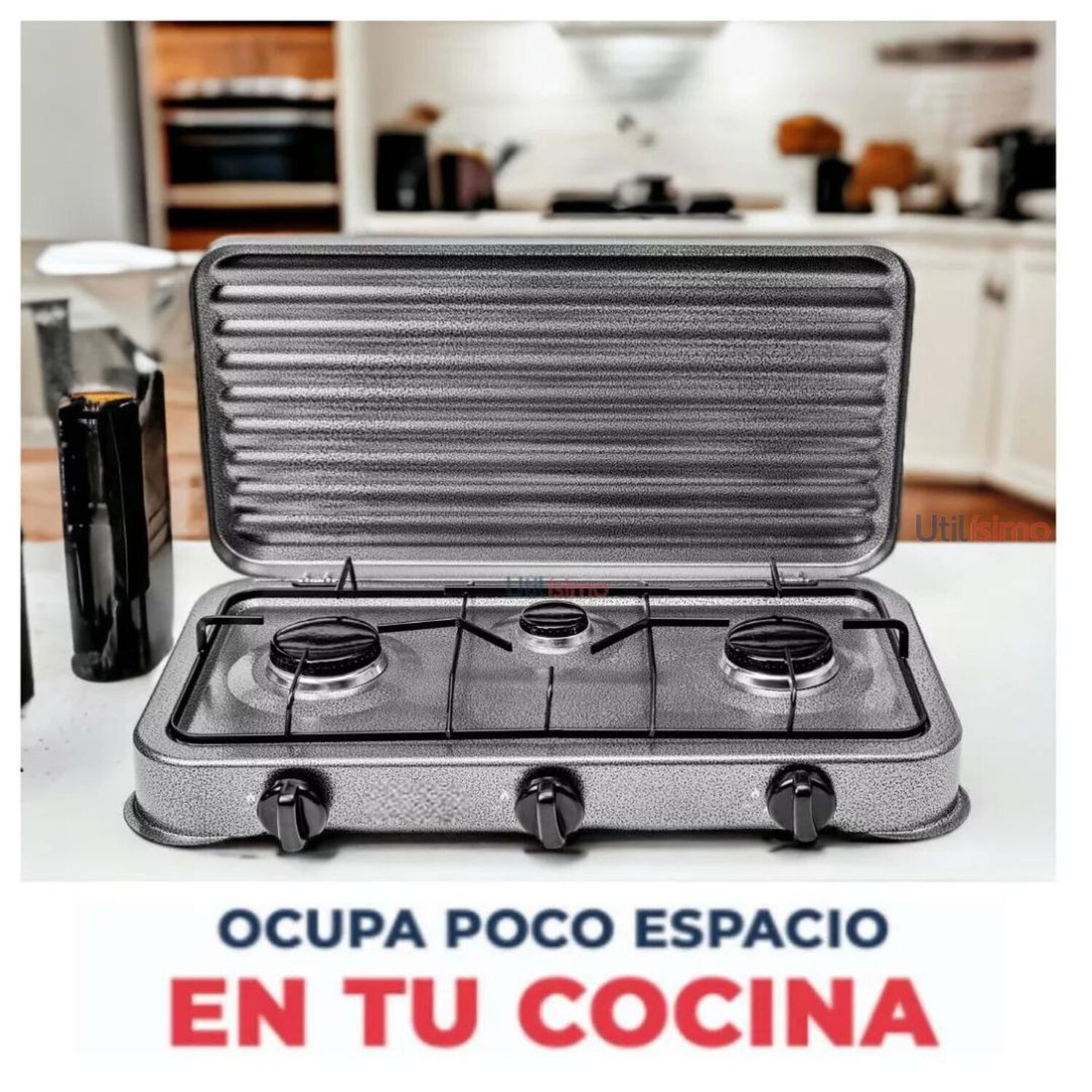 Cocinilla Encimera A Gas 3 Platos Gris + Kit De Instalaci&oacute;n image number 2.0