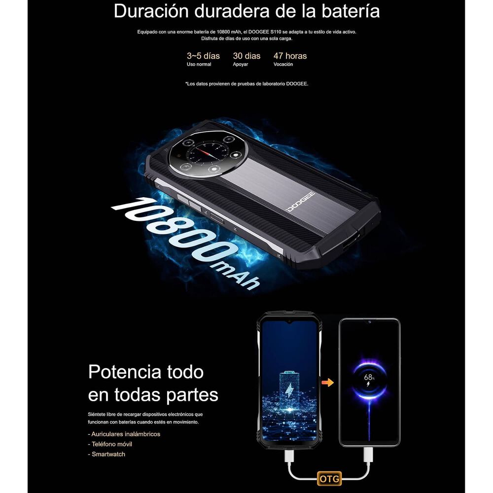 Celular Rugged Doogee S110 Resistente A Golpes, Polvo, Humedad Y Agua / Bater&iacute;a Potente, C&aacute;mara Con Visi&oacute;n Nocturna, Carga R&aacute;pida 66.0w image number 8.0
