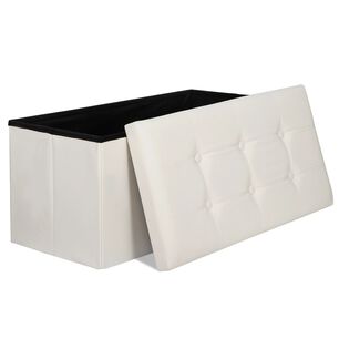 Ba&uacute;l Otomano Plegable De Ecocuero Crema