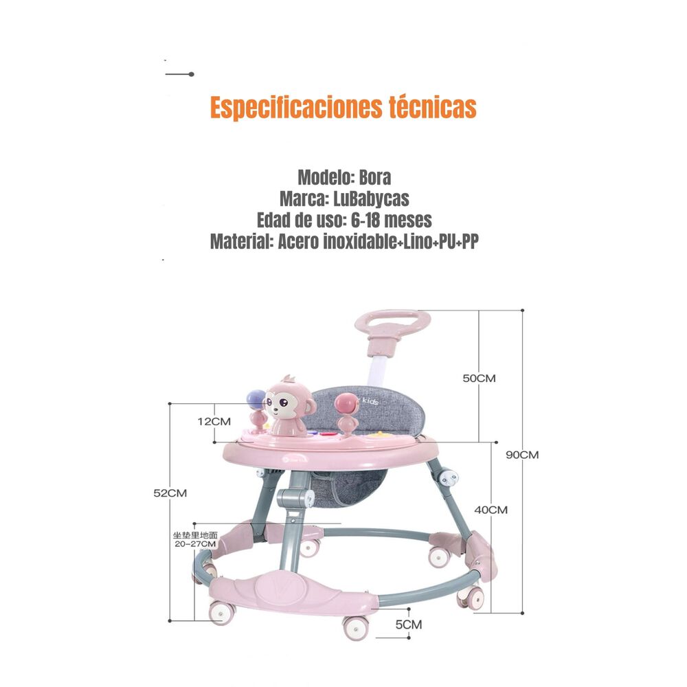 Andador Caminador Plegable Apoya Pies Bora Rosado Lubabycas image number 3.0
