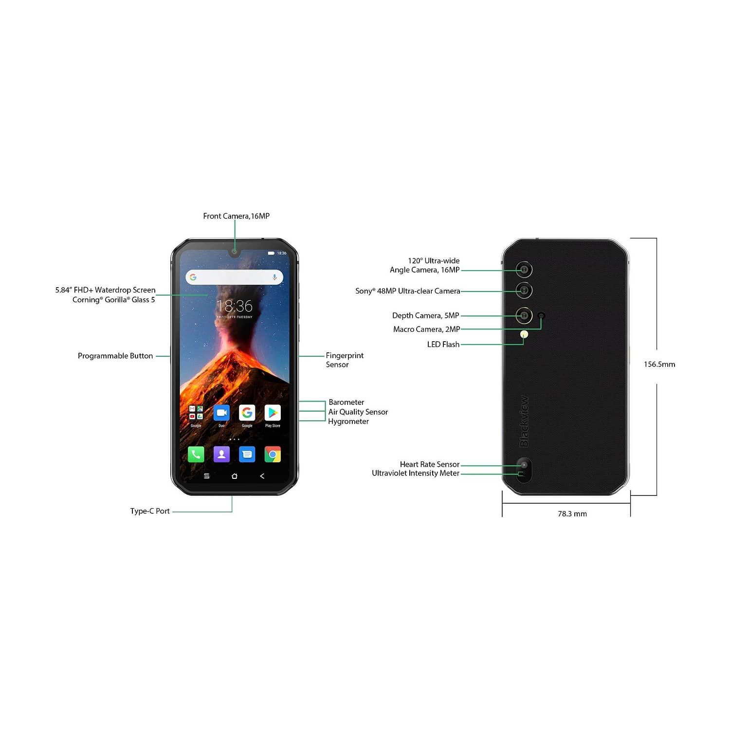 Celular Rugged Blackview Bv9900e Resistente A Golpes, Polvo, Humedad Y Agua / Bot&oacute;n Ptt, Graba Videos En 4k, Nfc, Radio Fm, Soporta Carga Inal&aacute;mbrica image number 3.0