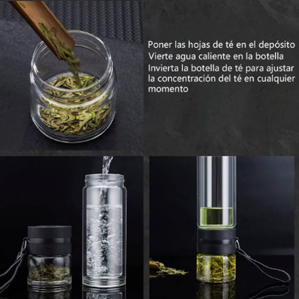 Botella Infusor Vidrio Borosilicato Infusi&oacute;n Separado De T&eacute; Blanco image number 4.0