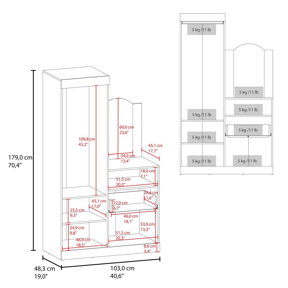 Closet Comoda Con Espejo 3 Puertas 1 Cajon image number 6.0
