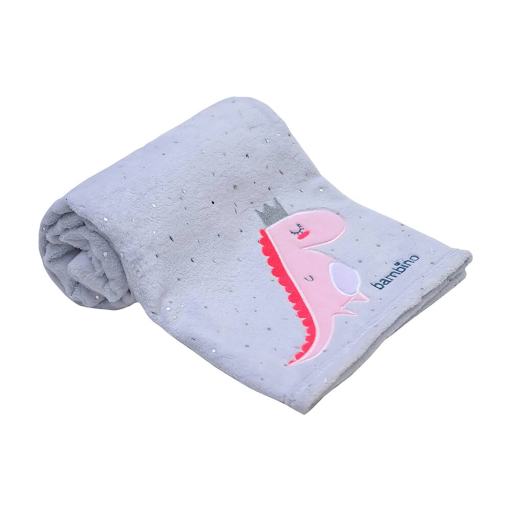 Frazada De Coral Plush Bambino Dinosaurio Gris image number 0.0