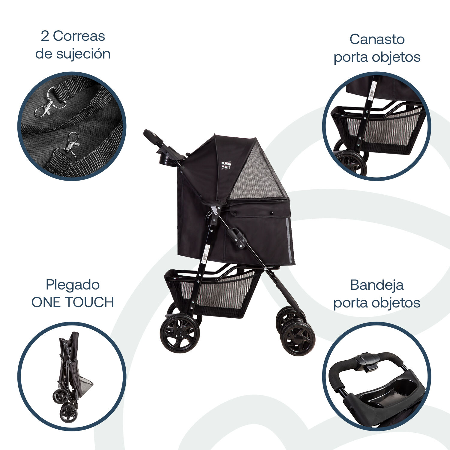 Coche Mascota Plegable Pro Perro Gato Negro Beepet Bebesit image number 3.0