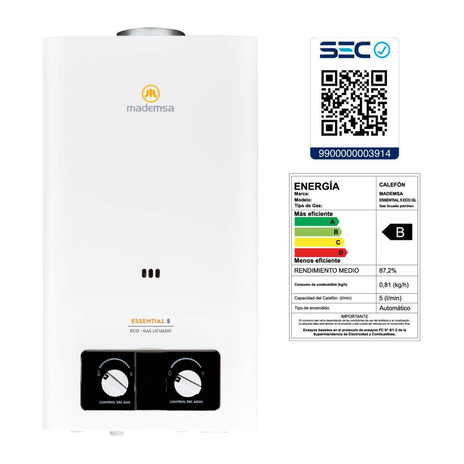 Calefont Mademsa Essential 5 Eco GL / Tiro Natural / Gas Licuado  / 5 Litros image number 6.0