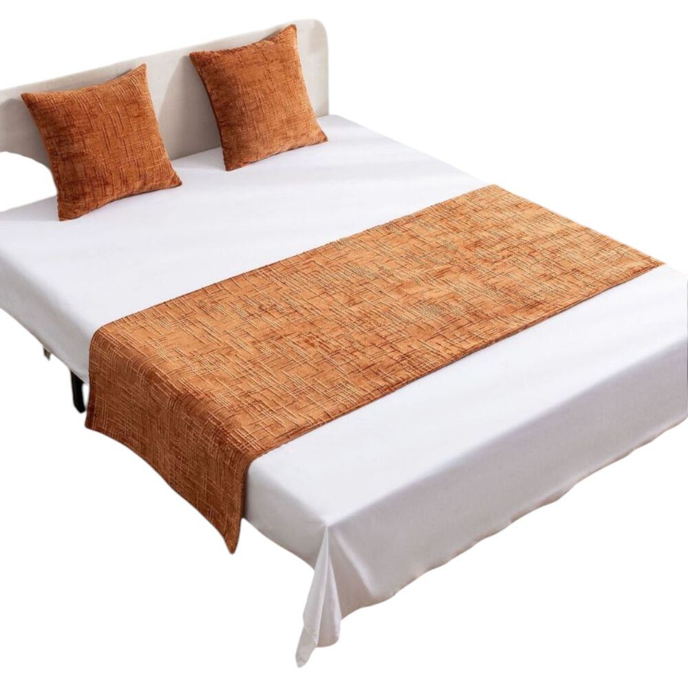 Piecera Para Cama Medida 70x210cm Chenille + 2 Fundas Color Naranja image number 0.0