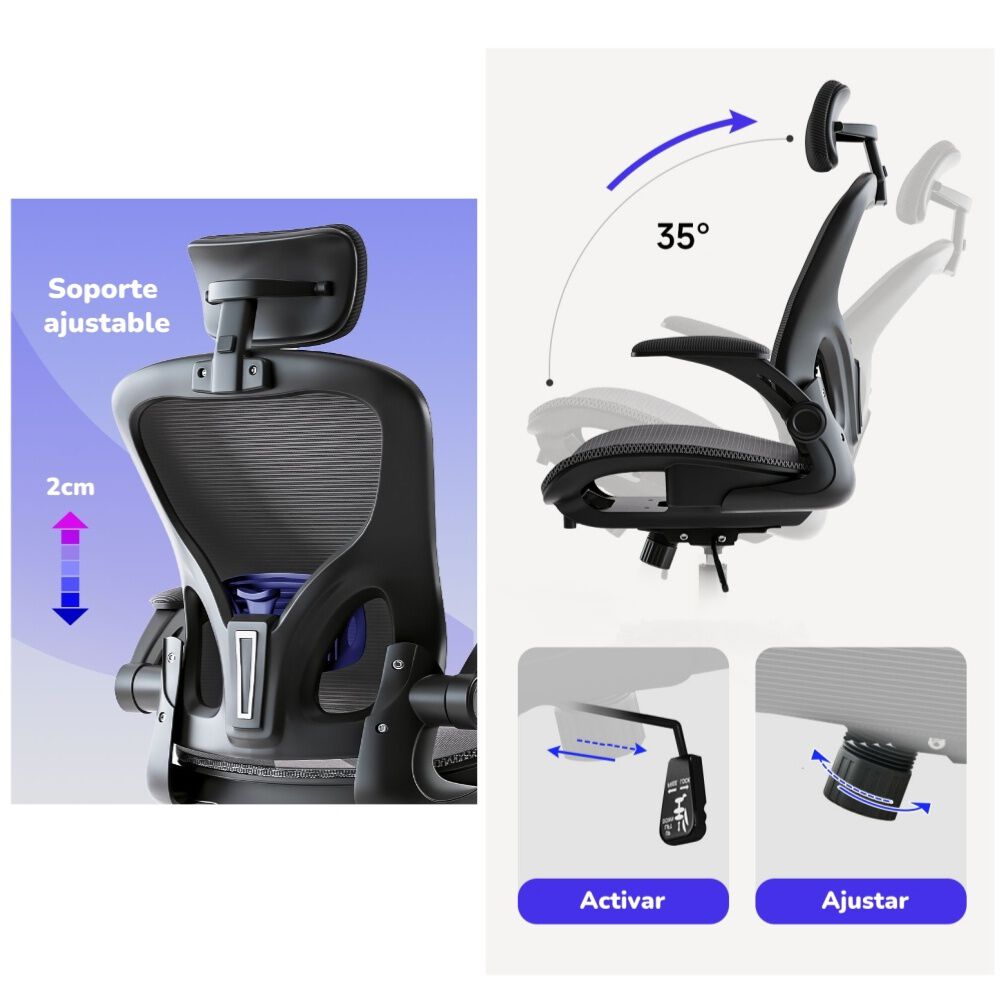 Silla De Escritorio Gris Con Apoya Cabeza W901 By Lubabycas image number 5.0