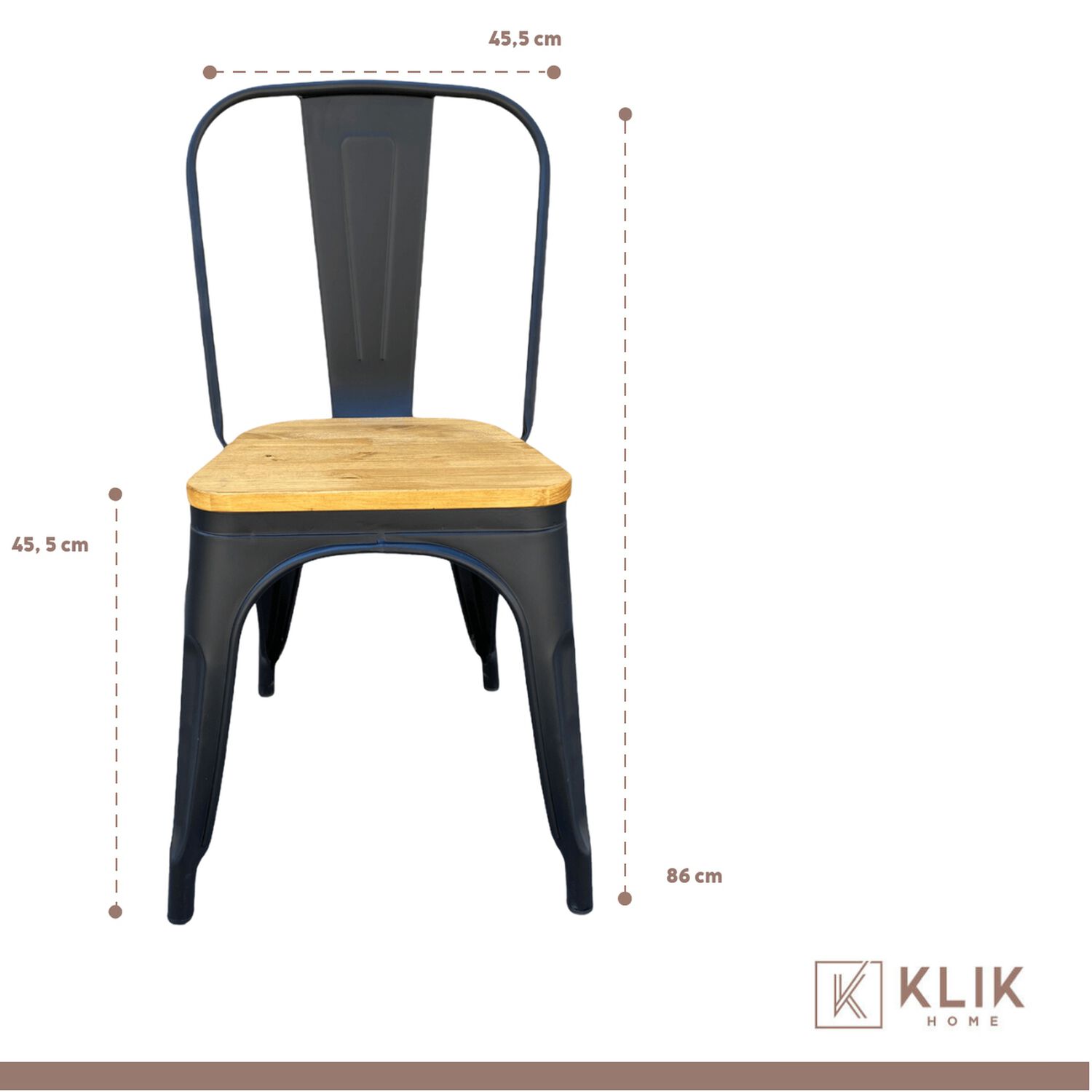Comedor Estilo Industrial 160x90 Madera Clara + 6 Sillas Tolix Negras Con Asiento De Madera Clara image number 5.0