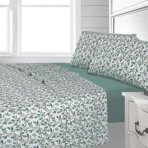 Sabana Andes 144 Hilos Estampada Hojas Verde 1.5 Plaza