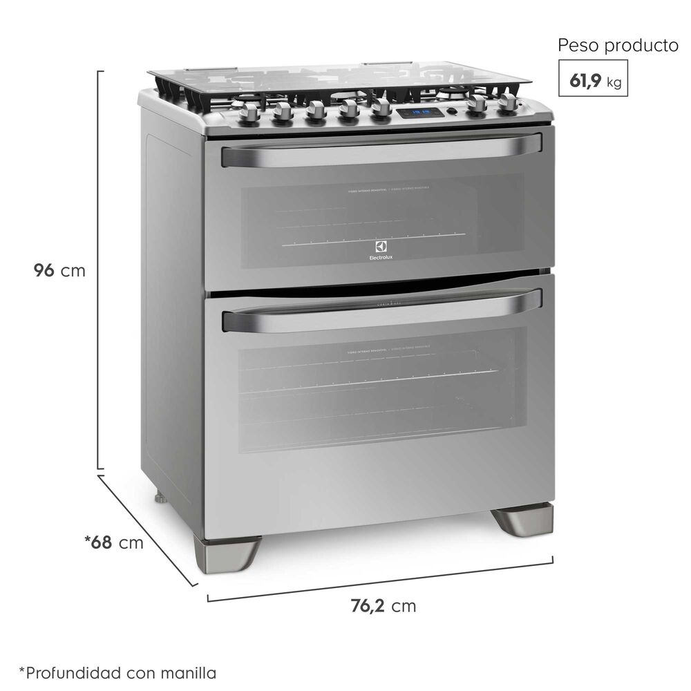 Cocina A Gas 5 Platos Doble Horno Timer Digital 76dxa Inox image number 2.0