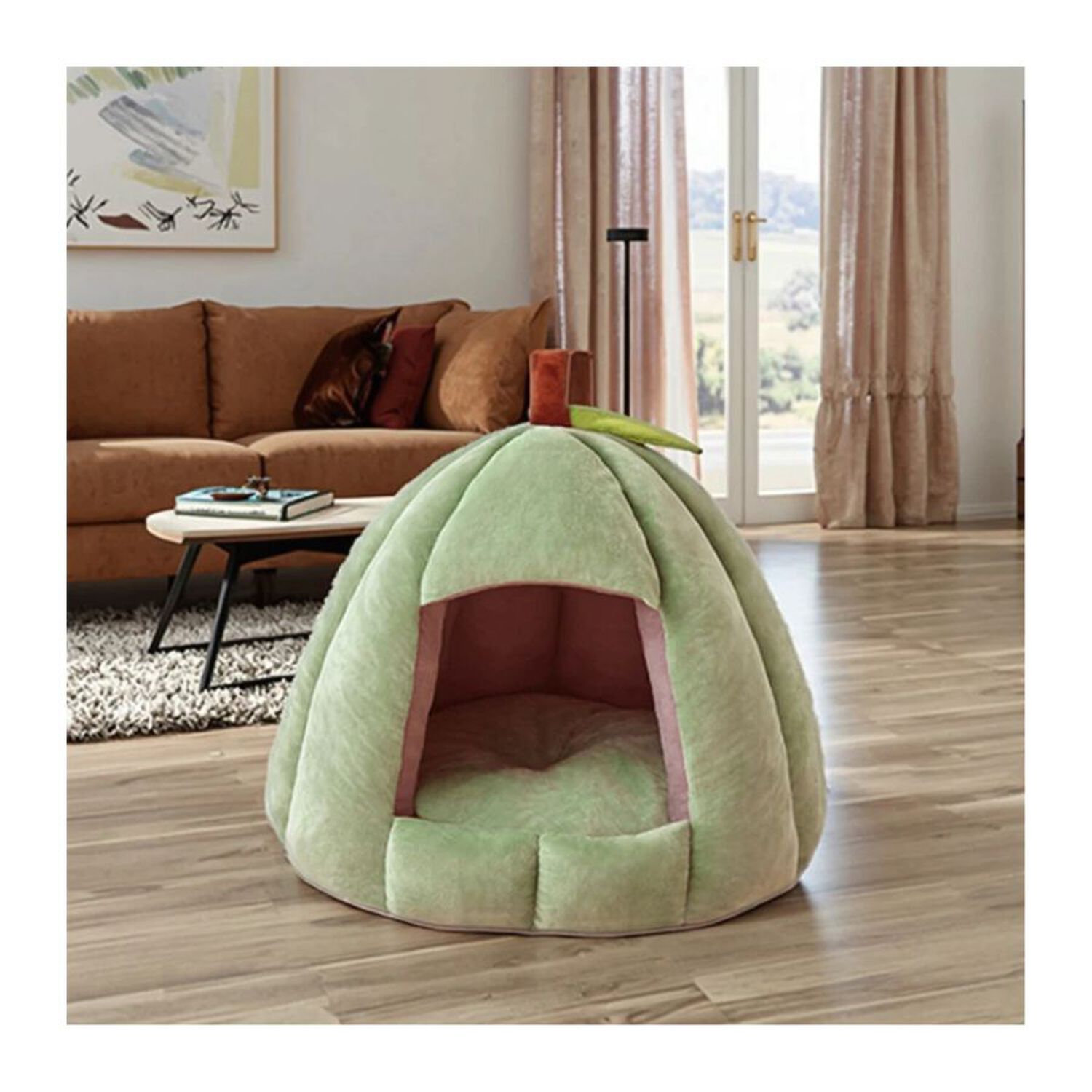 Cama Cueva Para Gatos Y Perros Dise&ntilde;o Calabaza Felpa Suave Talla M image number 4.0