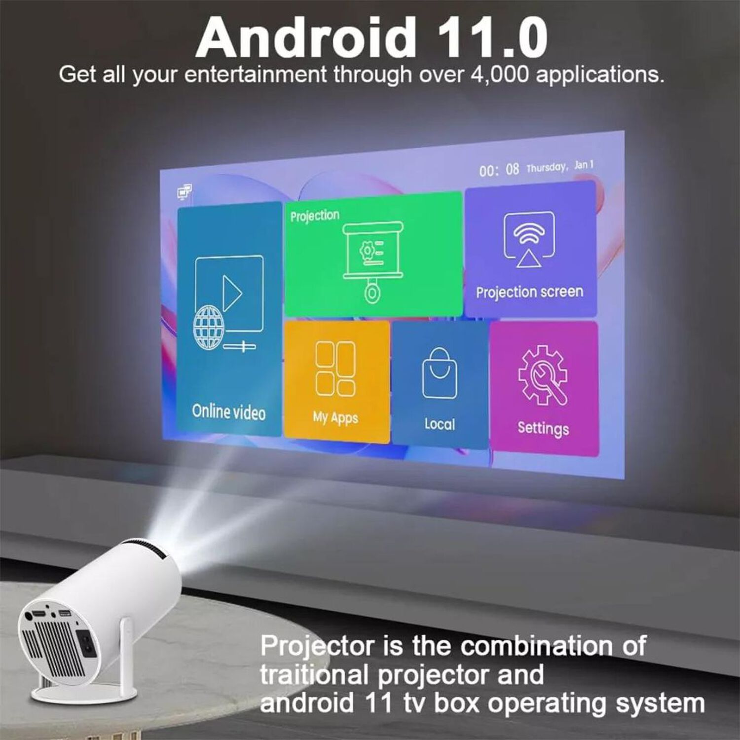 Proyector Magiccubic Hy300 4k Android 11 Bluetooth Hdmi image number 3.0
