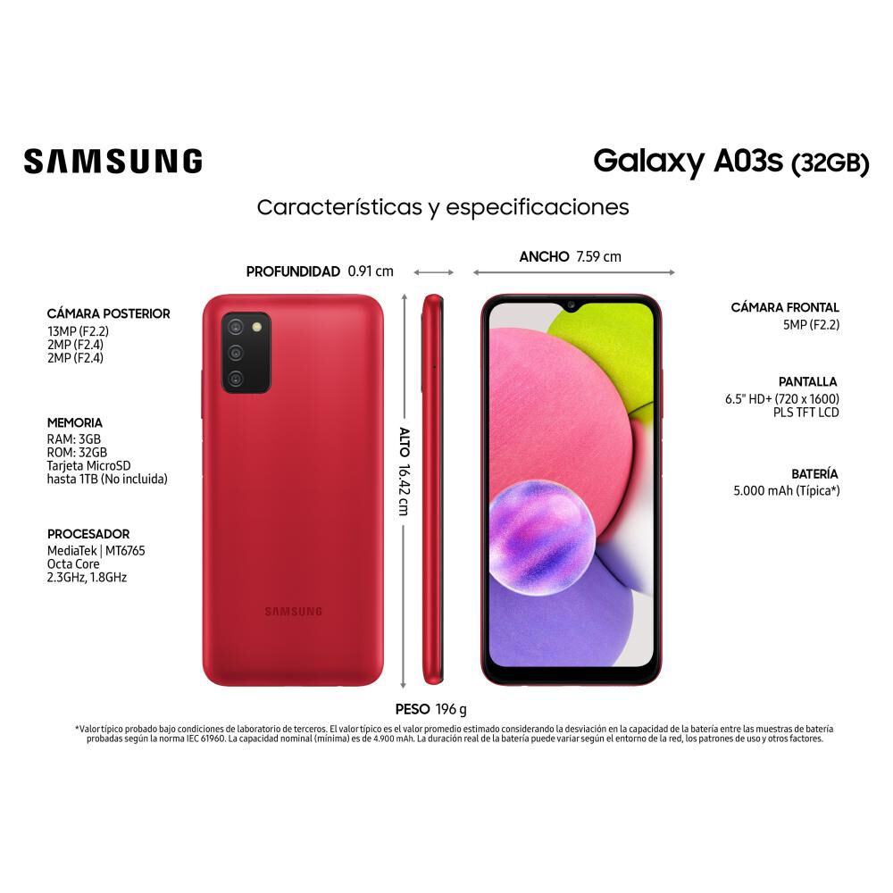 Smartphone Samsung Galaxy A03s Rojo / 32 Gb / Liberado image number 2.0