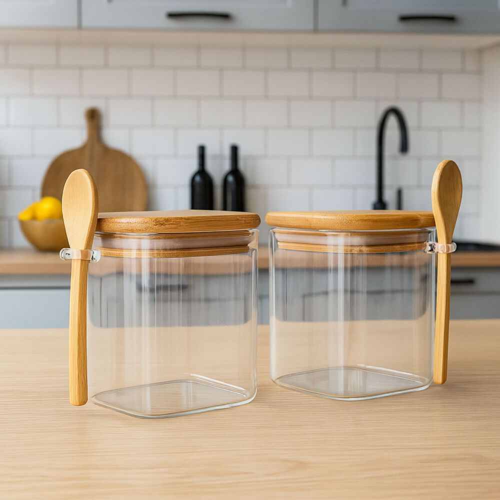 Set 3 Frasco Contenedor 1100ml 12cm Cuadrado Cuchara Bambú image number 2.0