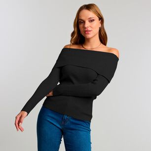 Sweater Manga Larga Hombros Descubiertos Cuello Bardot Mujer Kimera