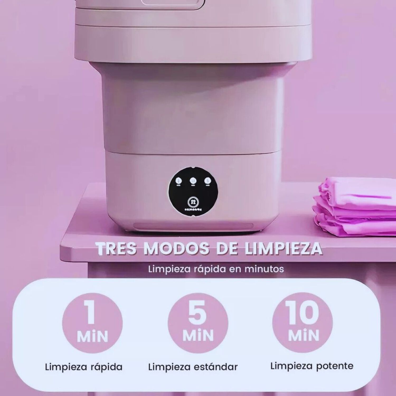 Mini Lavadora Port&aacute;til Plegable 9 Litros De Cubo Peque&ntilde;o Rosada image number 3.0