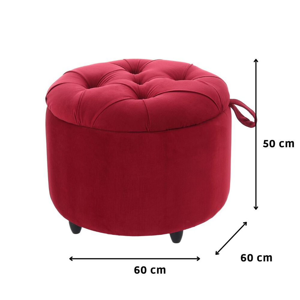 Pouf Baúl Zoe Rojo Felpa 60x60x50 Cm image number 4.0