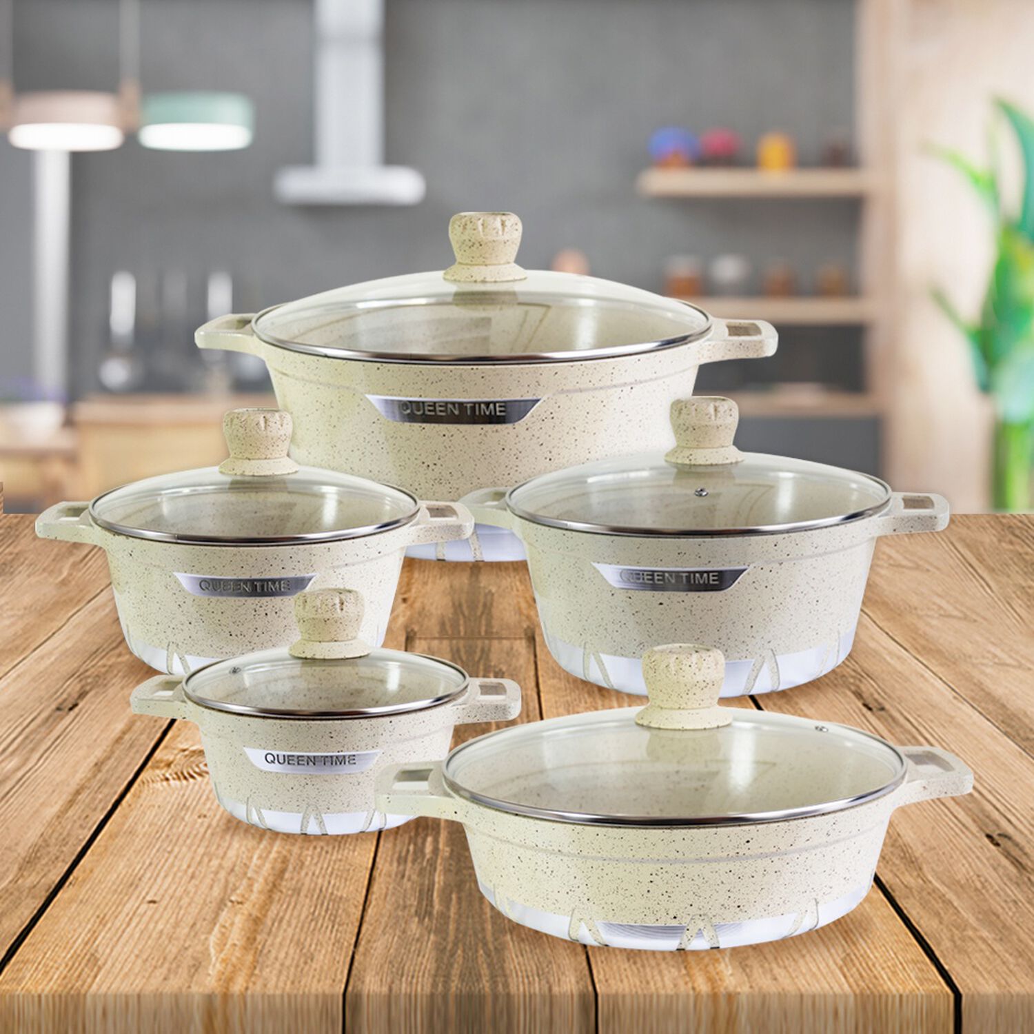 Bater&iacute;a De Cocina 10 Piezas Altas Granito Antiadherente Beige image number 6.0